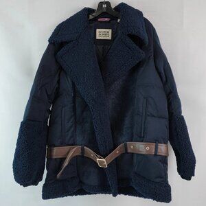 Scotch & Soda Amsterdam Second Skin Puff Aviator Jacket in Navy Blue with Belt